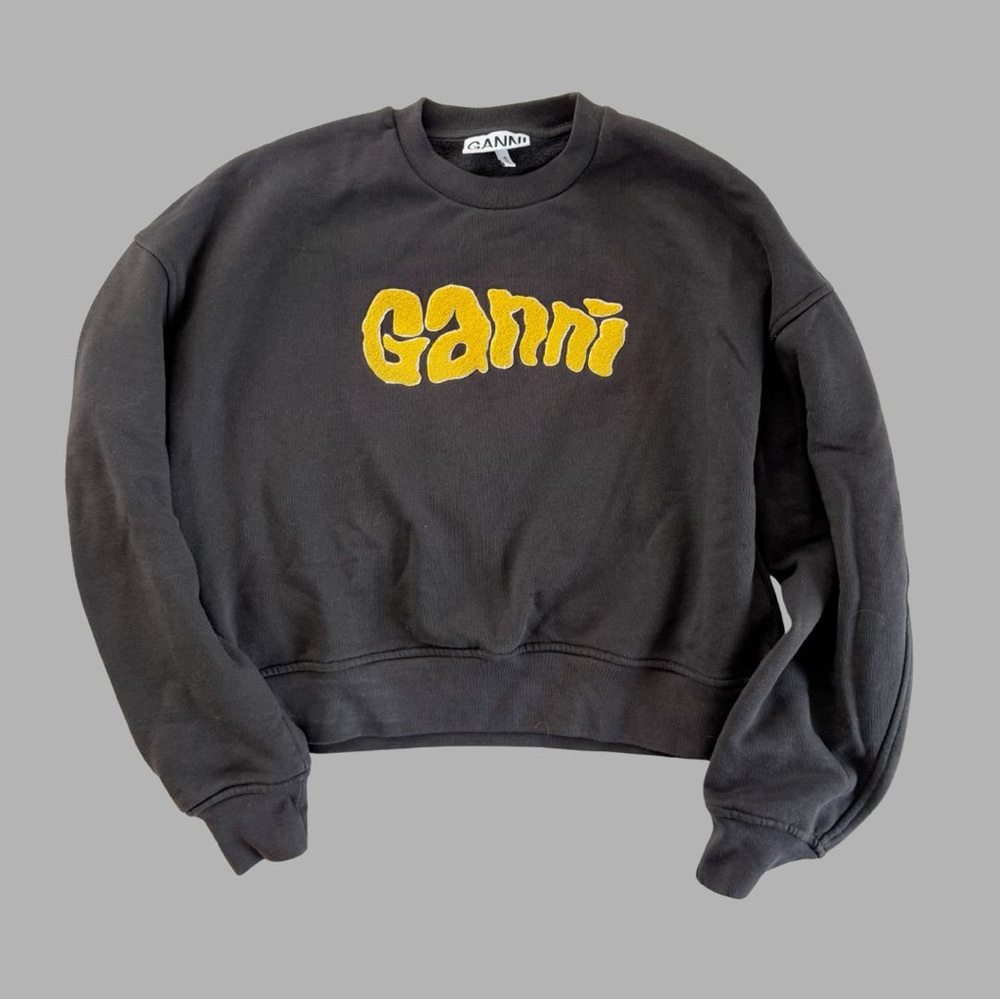 Ganni Classic Isoli Logo Crewneck Sweatshirt Black Size Small - Picture 10 of 10